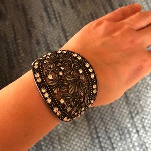 Black and silver tone cuff bracelet unique